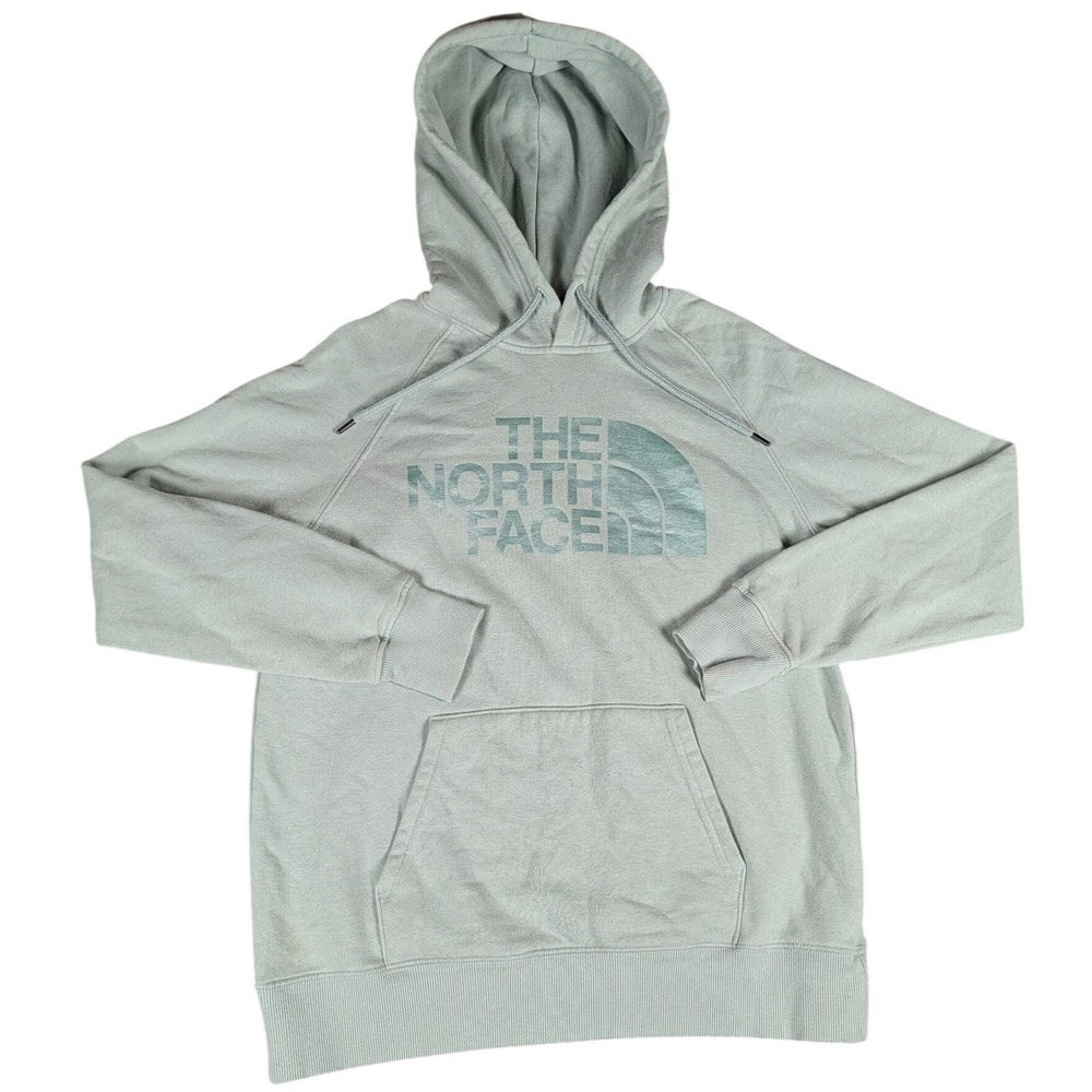The North Face Womens Half Dome Metallic Logo Pullover Hoodie Sage Green